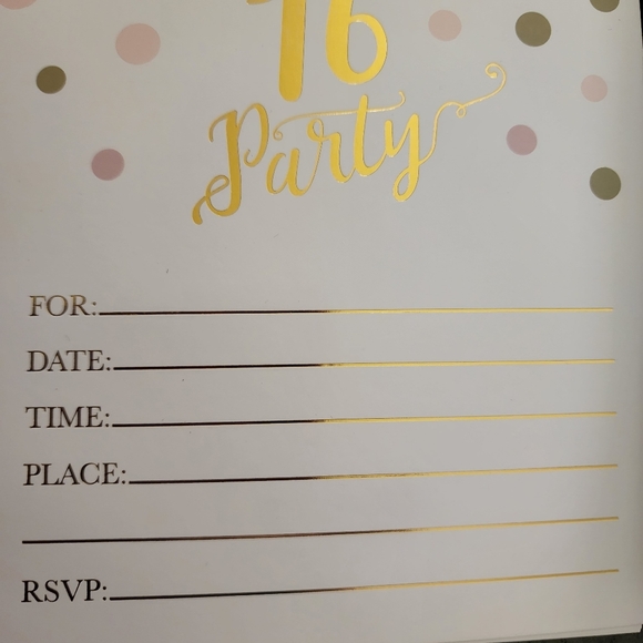 Sweet 16 birthday party invitations pink and gold (18 invitations/19 envelopes) - Picture 7 of 10